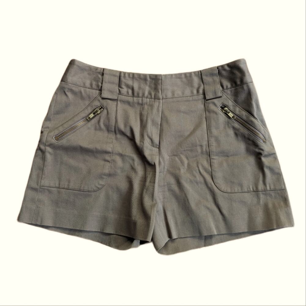 Milly of New York Designer Tan Zipper Pocket Detail Chic Mid Rise Shorts